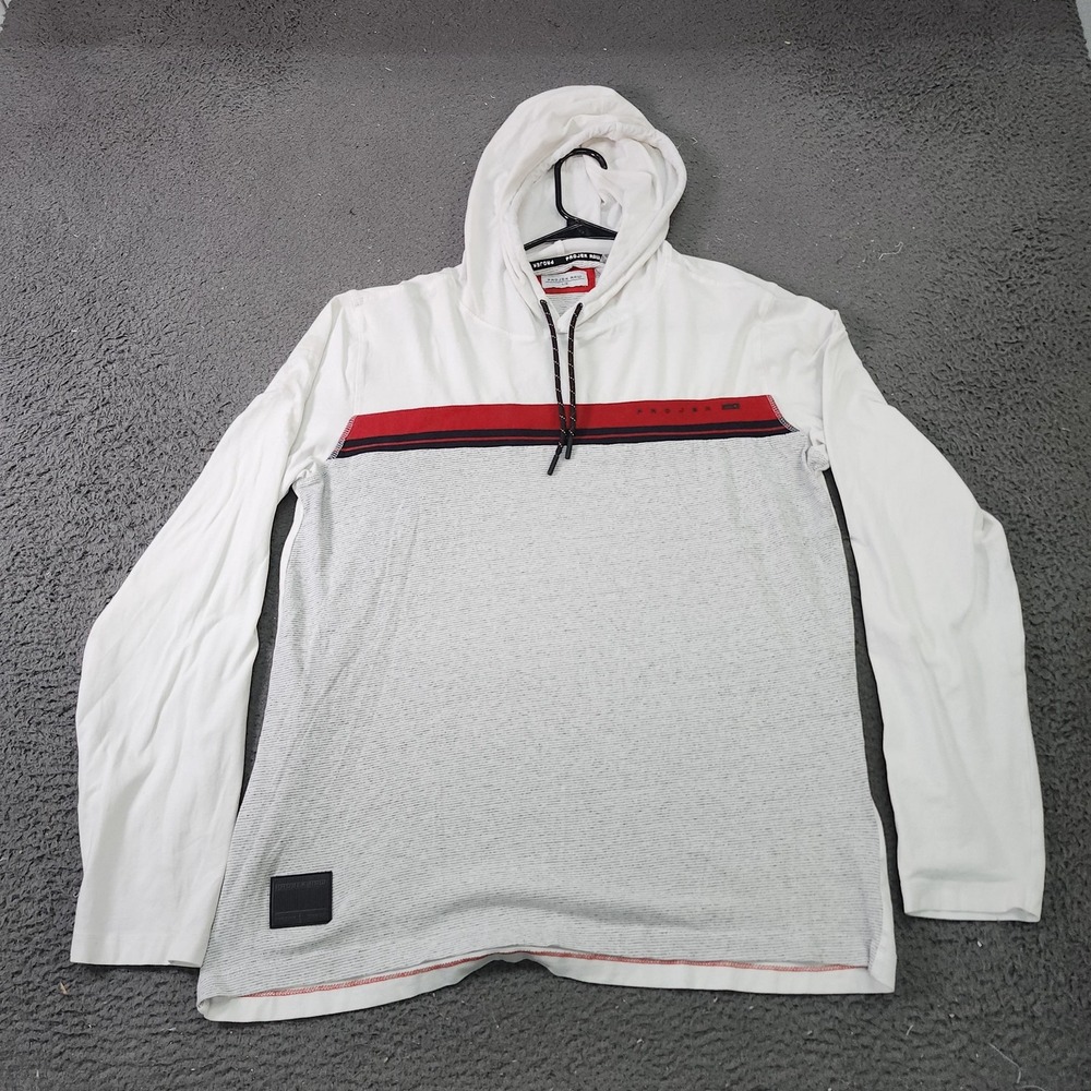 Projek Raw Hoodie Mens Large White Gray Striped Lightweight Pullover Logo Jersey